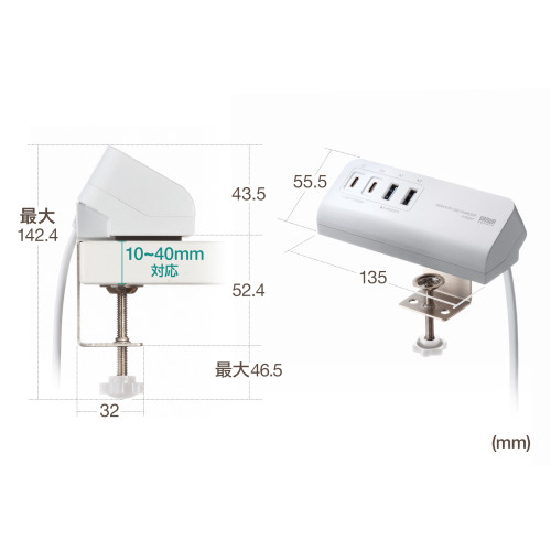 サンワサプライ ACA-PD106W USB PD対応クランプ式AC充電器 PD65W・C 