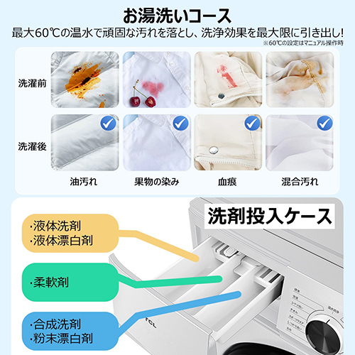 【標準設置料金込】【長期保証付】TCL(ティーシーエル) TW-DV7A ドラム式洗濯機 洗濯7kg 乾燥機能無 左開き 超薄ボディ 奥行51mm 縦865mm 幅601mm ワンルーム マンション向け 新生活_4