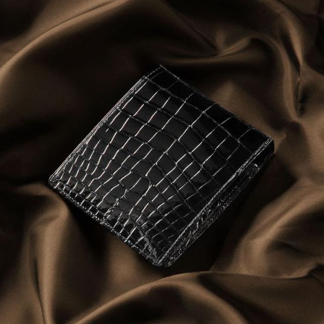 ナイル クロコダイル メンズ 折り財布 無双 シャイニング 加工 センター取り 日本製(No.3360)