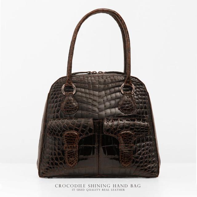 クロコダイルバッグハンドバッグシャイニングレデイースレディスバックbagおしゃれ本物ワニ革本革カバン(No.9855)