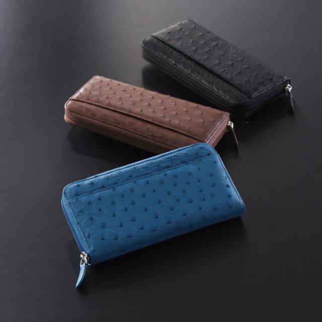 財布 メンズ 長財布 本革 オーストリッチ ラウンドファスナー 全20色 【ネコポスで送料無料】 サイフ メンズ財布 レザー ギフト プレゼント 4FC (3113mr)