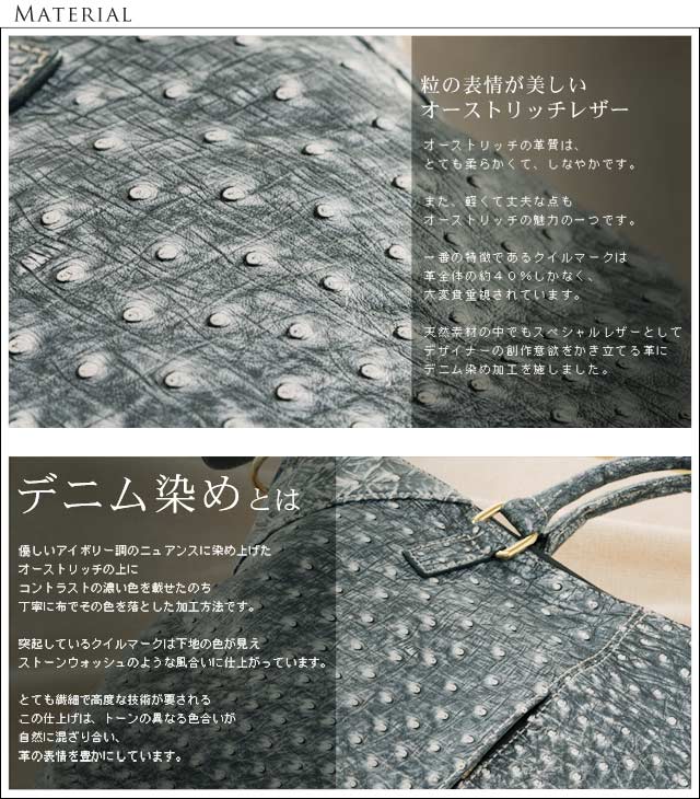オーストリッチハンドバッグ2WAY仕様デニム染めレディースバッグバックbagかばん鞄バッグ女性用(No.06000267)_1