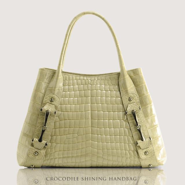 クロコダイルハンドバッグシャイニング加工センター取りバッグバックbagかばん鞄おしゃれ本物ワニ革本革カバン(No.3796)