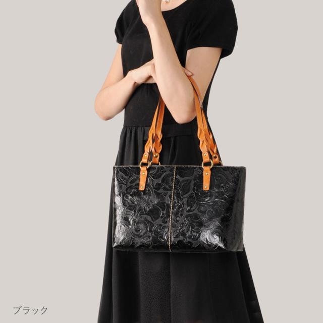 牛革 トートバッグ レディース ローズ柄 型押し Jamale 日本製 花柄