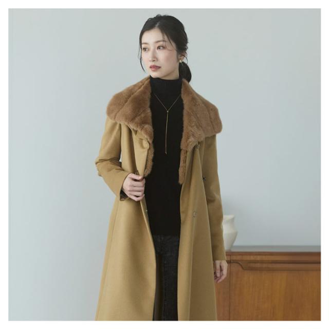 カシミヤ100％ミンクファー取り外す可能ロングコート大きいサイズ13 盗む 