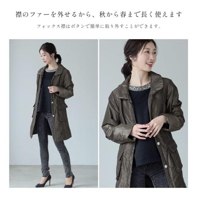 ファー付きコート コート フォックス トリミング ベルト付き レディース 中綿入り シルバーフォックス 冬 アウター レディースコート 中綿コート フォックスファー リアルファー 秋 冬 ギフト プレゼント 6F (02000073r)_5