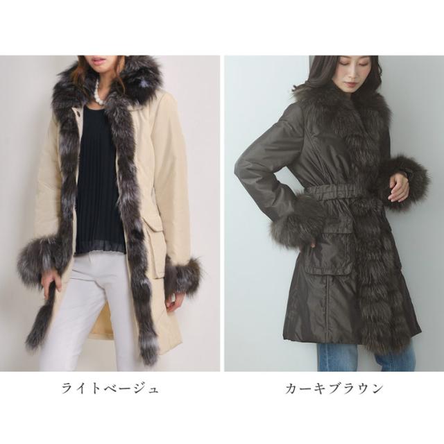 ファー付きコート コート フォックス トリミング ベルト付き レディース 中綿入り シルバーフォックス 冬 アウター レディースコート 中綿コート フォックスファー リアルファー 秋 冬 ギフト プレゼント 6F (02000073r)_10