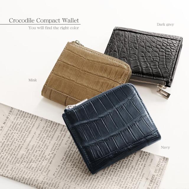 クロコダイル ミニ財布 レディース マット加工 L字ファスナー 本革(No.06000763-1)