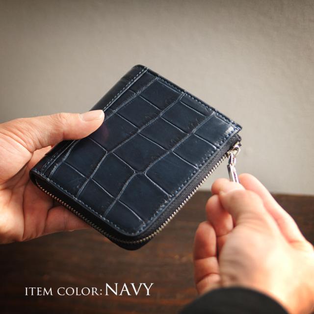 クロコダイル コンパクト L字ファスナー 財布 アウトポケット 付き メンズ キャッシュレス 全10色(No.06000763-1-mens-1)