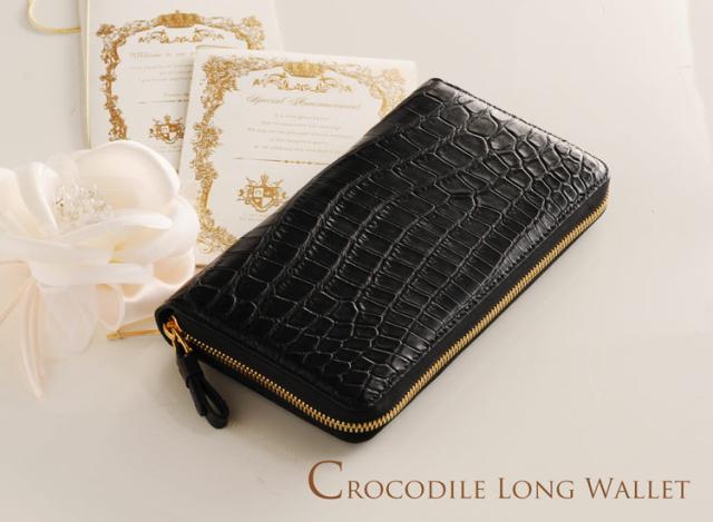 クロコダイル 長財布 マット ヘンローン ラウンドファスナー 多機能