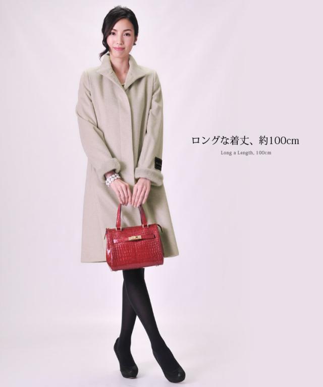 ミンクカシミヤロングコートミンクトリミングスタンドカラー着丈100cm/レディース(No.02000152)送料無料!!_2