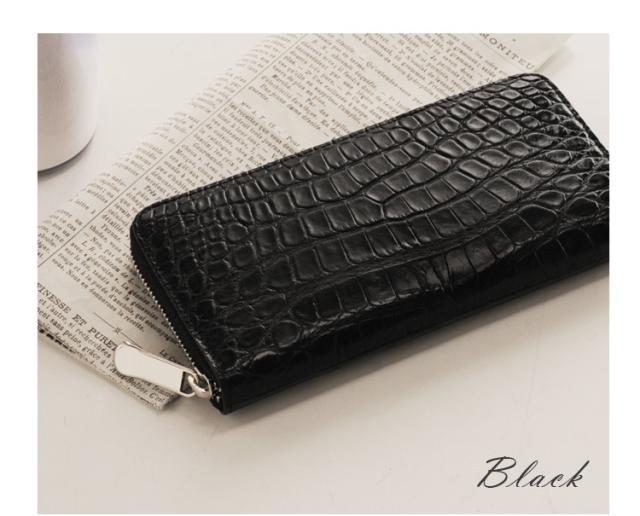 クロコダイル長財布マット加工ラウンドファスナー/メンズギフト（No