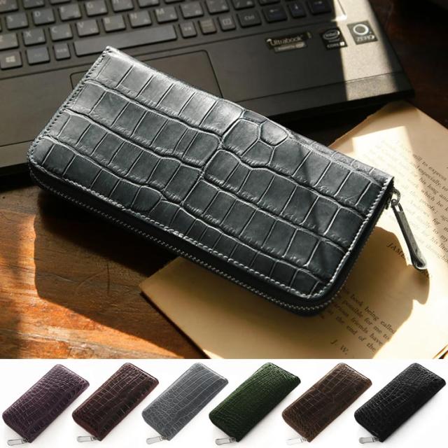クロコダイル長財布マット加工ラウンドファスナー/メンズギフト（No.06000499-mens-1）