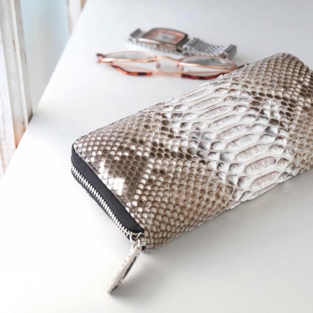 ダイヤモンド パイソン 長財布 レディース 一枚革 ラウンドファスナー