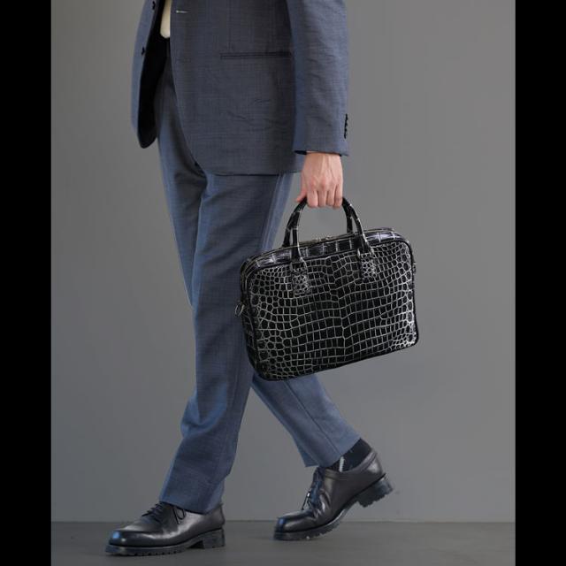 日本製 クロコダイル ブリーフケース メンズ 2way マット 加工 メンズ