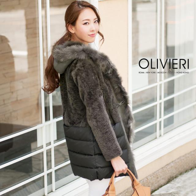 OLIVIERI[オリヴィエリ] ムートン ＆ ダウン コート フード付き トスカーナムートン イタリア製 / レディース 毛皮 ファー (No.01000691)
