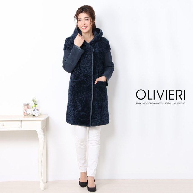 OLIVIERI [オリヴィエリ] シェアード ムートン ロング コート ダブルフェイス フード付き イタリア製 / レディース  (No.01000692)