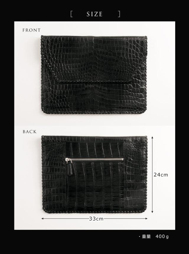 ヘンローン社製原皮使用 クロコダイル クラッチバッグ マット加工 ブラック / レディース(No.06000660-3)