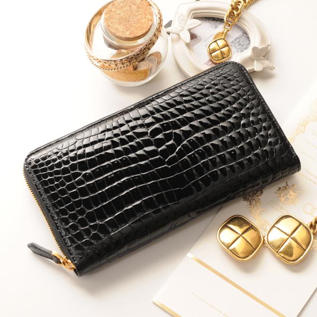 スモール クロコダイル レディース 長財布 手帳型 シャイニング加工 センター取り 一枚革 ポロサス 内装 パイソン  保証書 付き 4FA (06000949r)
