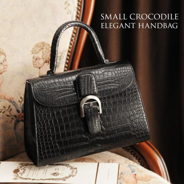 スモール クロコダイル ハンドバッグ マット 加工 センター取り 29cm 2WAY仕様 レディース(No.06001030)