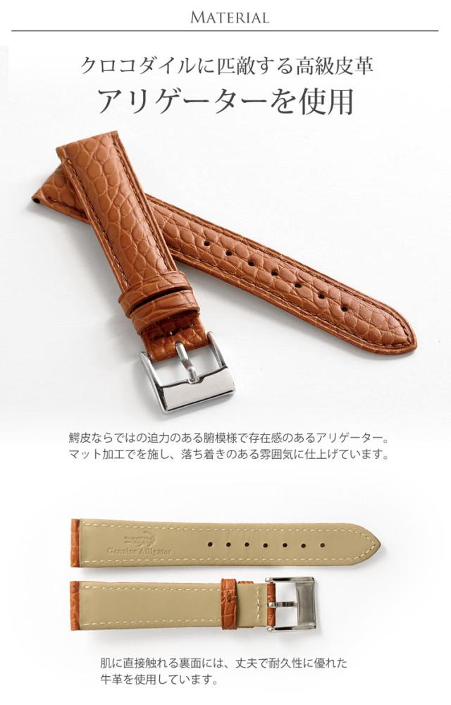 腕時計 付け替え用 ベルト 本革 メンズ アリゲーター 鰐皮 20mm 男 交換用 スペアベルト レザーベルト 防水