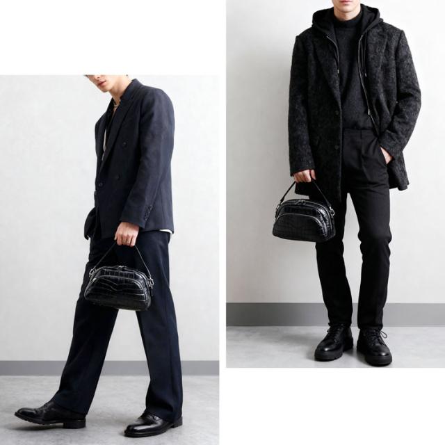 クロコダイル メンズ 2WAY ミニバッグ マット 加工 ナイルクロコダイル 鰐革 斜め掛け ポシェット 軽量 軽い 本革(06001214-mens-1r)_1