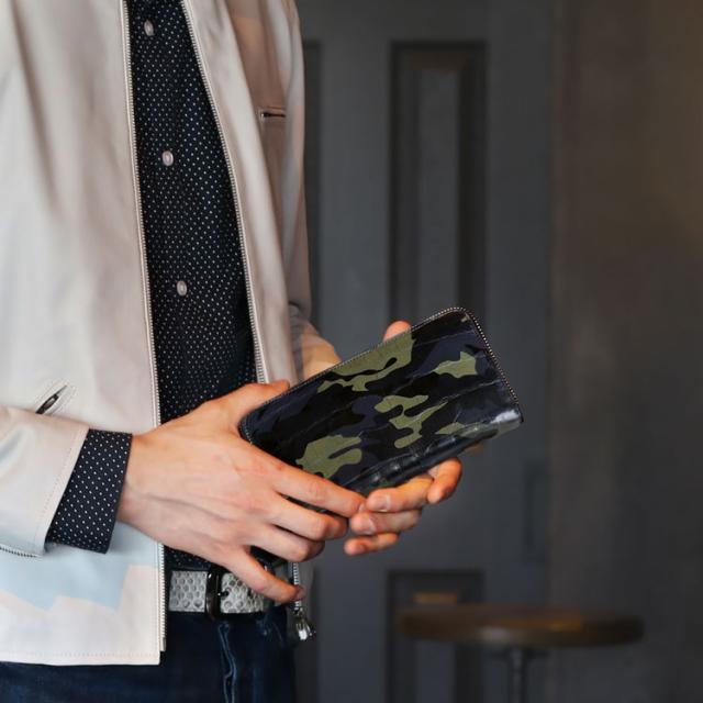 クロコダイル ラウンドファスナー 長財布 マット加工 カモフラ柄