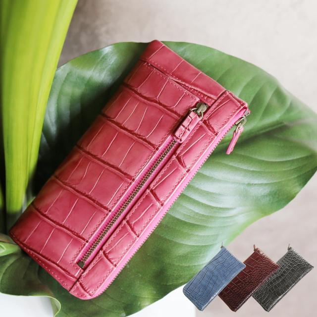 クロコダイル長財布(シャイニング)つや有りクロコ ワインレッド L字型