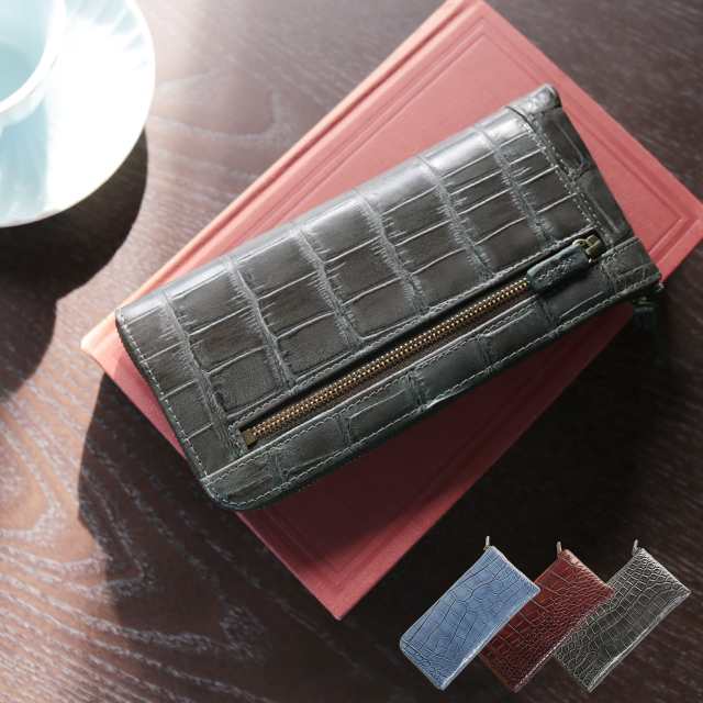 クロコダイル 長財布 薄い L字ファスナー メンズ 薄型 軽量 スリム ハイ シャイニング 加工 小銭入れ付き 本革 フランス 機能性 (06001298-mens-1r)