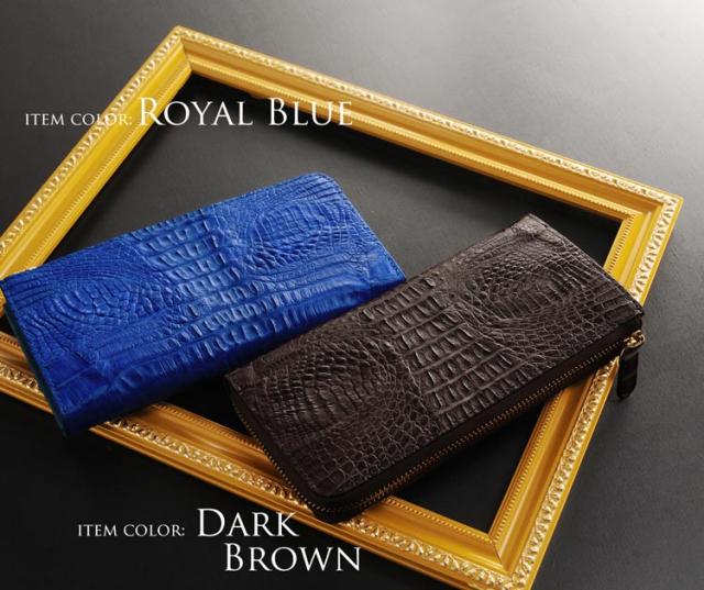 カイマン 財布 メンズ L字ファスナー 長財布 マット 加工 ゴールド金具