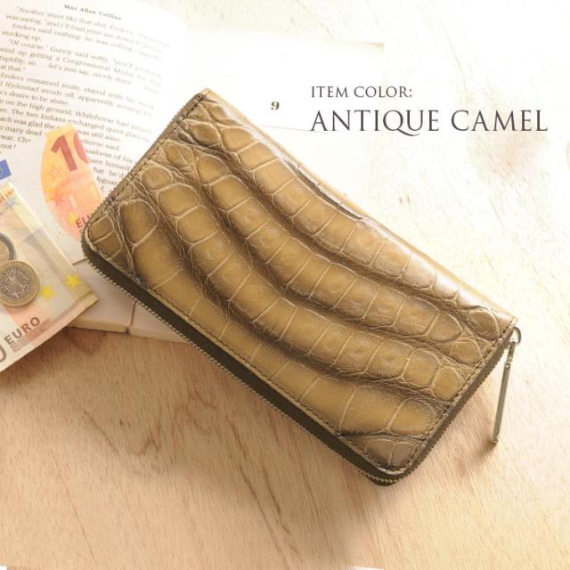 クロコダイル 長財布 メンズ マット 加工 シルバー金具 ラウンドファスナー アンティーク風 スペイン 染め 全5色 (No.06001324-mens-1)_7