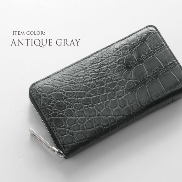 クロコダイル 長財布 メンズ マット 加工 シルバー金具 ラウンドファスナー アンティーク風 スペイン 染め 全5色 (No.06001324-mens-1)_10