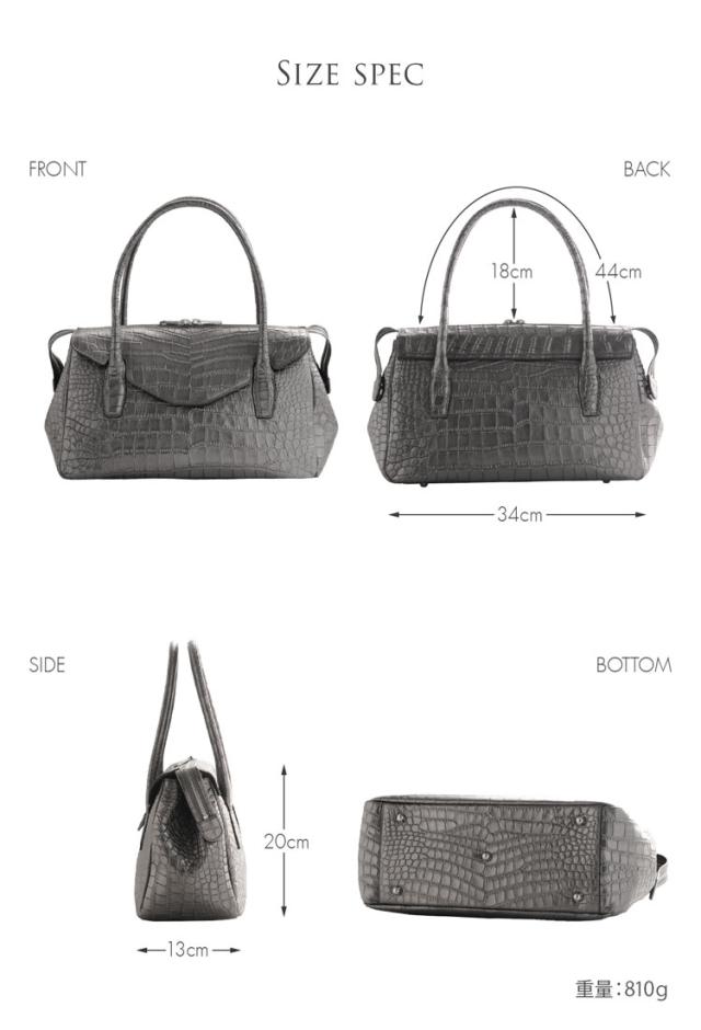 HALEINE/アレンヌ ラム革 ハンドバッグ クロコダイル型押し ブラック シルバー 通勤 ビジネス 女性用 クロコバッグ 本革_7