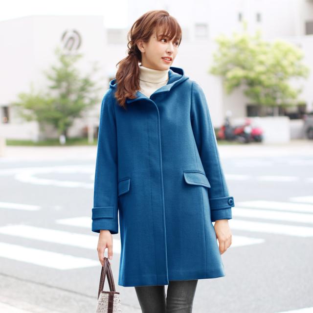 フード付き コート ウール カシミヤ混 レディース ブランド 比翼仕立て