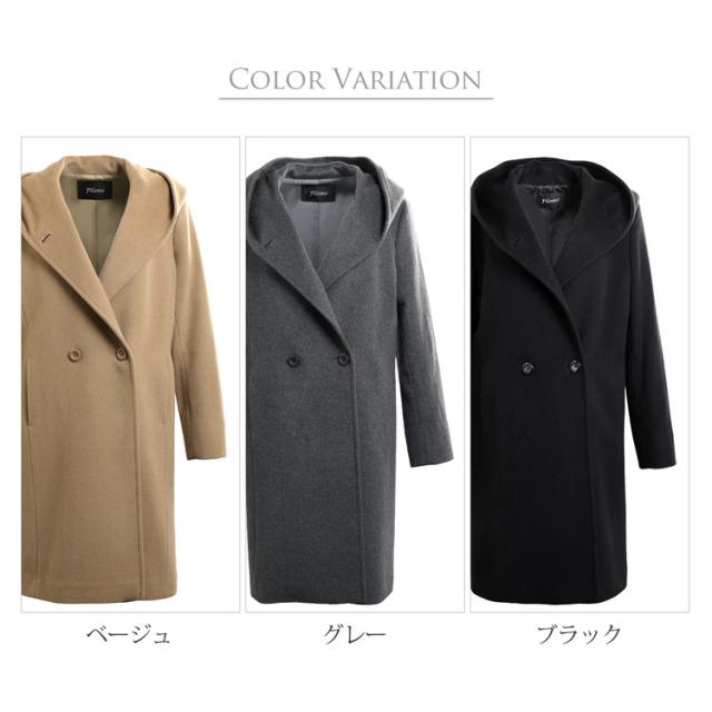 フード付き コート ダブル ウール カシミヤ混 レディース ブランド