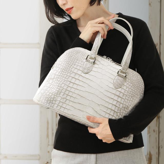 ヒマラヤ スモール クロコダイル 日本製 ハンドバッグ センター取り JRA 両開ファスナー ポロサス(No.06001494)