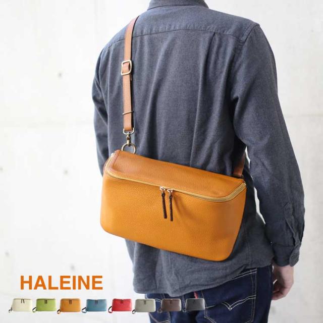 牛革 ボディバッグ メンズ 日本製 本革 HALEINE 牛革 シュリンクレザー 斜めがけ 大人 革 大容量 プレゼント ギフト 4FB(07000408-mens-1r)