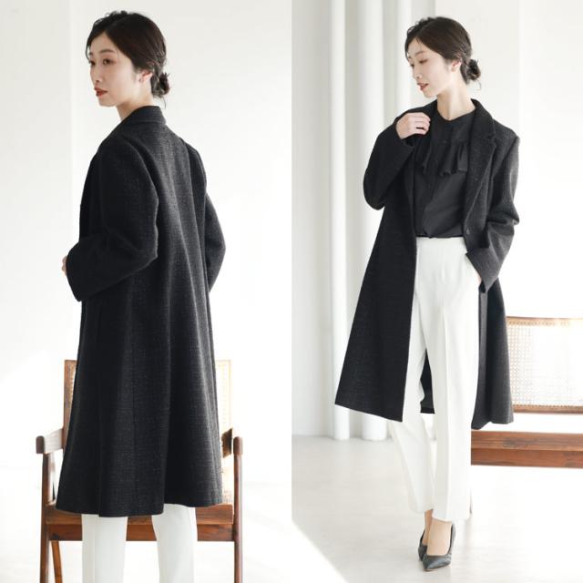 チェスター コート 春 レディース ラメ ツイード ブラック 黒 テーラー