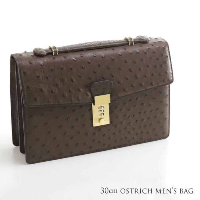 本革！オーストリッチ　メンズブリーフケース　ダイヤルロック付き　ハンドバッグ　ブラック　ヴィンテージ【管RS90285】 オーストリッチ メンズ セカンドバッグ ダイヤルロック式 日本製 フル