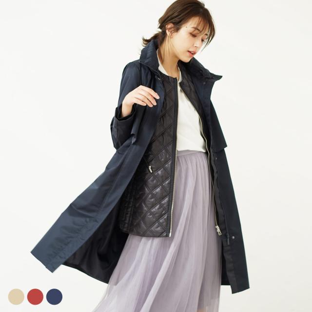 コート レディース 2way アウター ライナーベスト付き フード付き ロング  春 秋 冬 きれいめ スプリングコート フード付きトレンチ トレンチコート 中綿 中綿ライナー 3way ベージュ レッド ネイビー 仕事 通勤 ビジネス  (08000213r)