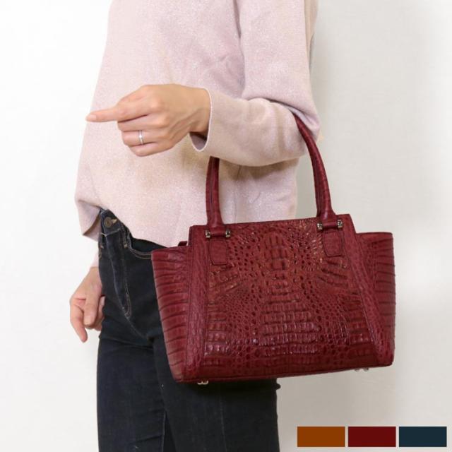 カイマン×牛革 トートバッグ レディース 牛革 本革 鰐革 バッグ 全3色 キャメル ワイン ネイビー(06001645r)の通販は