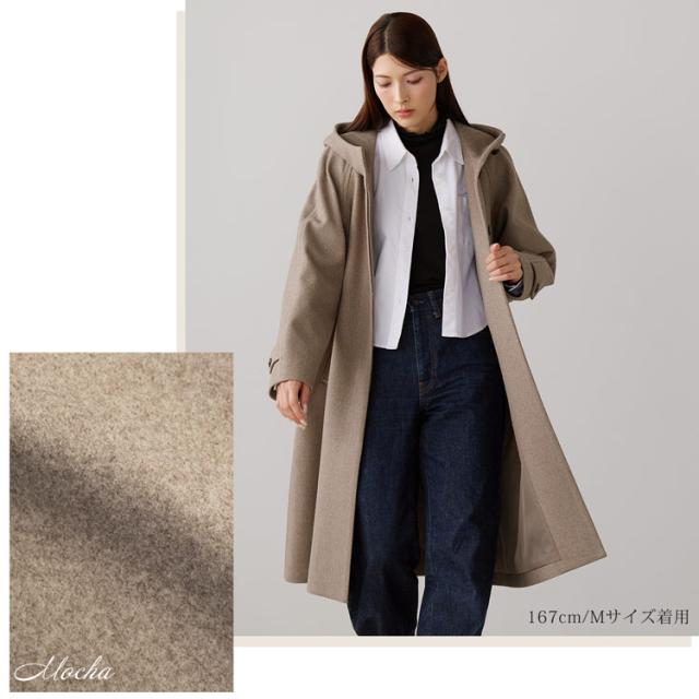 ロングコート フード付き レディース ロング丈 コート フード付きコート 冬 M L ウールタッチ 冬アウター ゆったり アウター ロング丈コート ラグラン 洗える Filomo フィローモ ブランド フーテッドコート ギフト プレゼント 6F (08000222r)