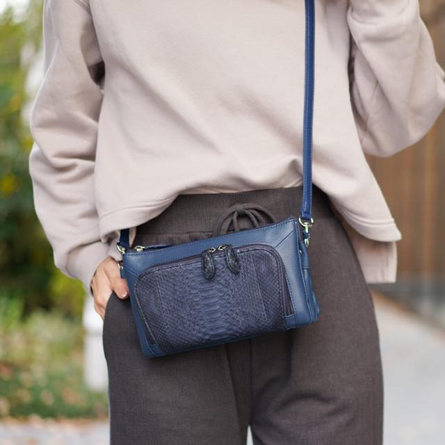 ダイヤモンドパイソン ポシェット 2WAY ミニバッグ レディース 本革 お財布バッグ(06001656r)