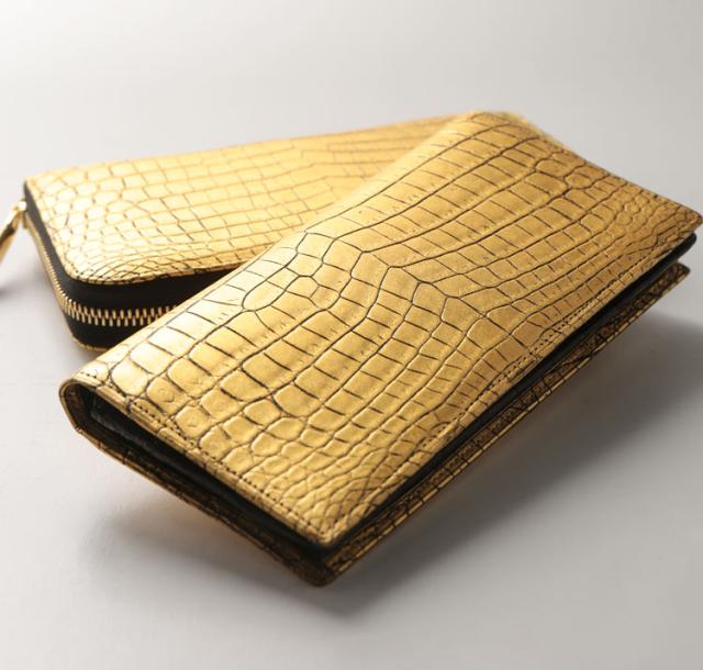 クロコダイル 長財布 金箔 KAZARIHAKU 日本製 無双 金色 財布 金運 財布 束入れ 本革(06001667r)_3