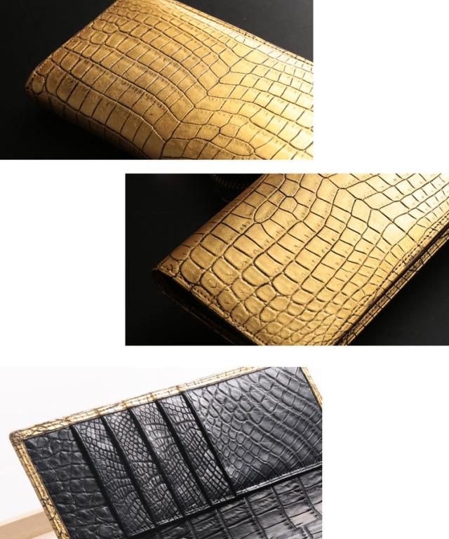 クロコダイル 長財布 金箔 KAZARIHAKU 日本製 無双 金色 財布 金運 財布 束入れ 本革(06001667r)_2
