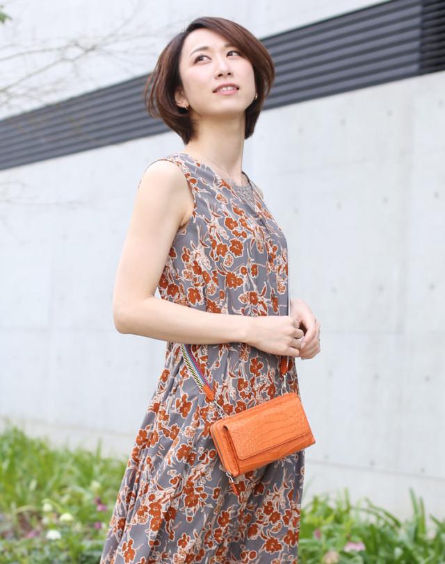 クロコダイル ウォレットバッグ お財布 ポシェット 2way レディース 内側 パイソン バイカラー ラムレザー(06001684r)_3