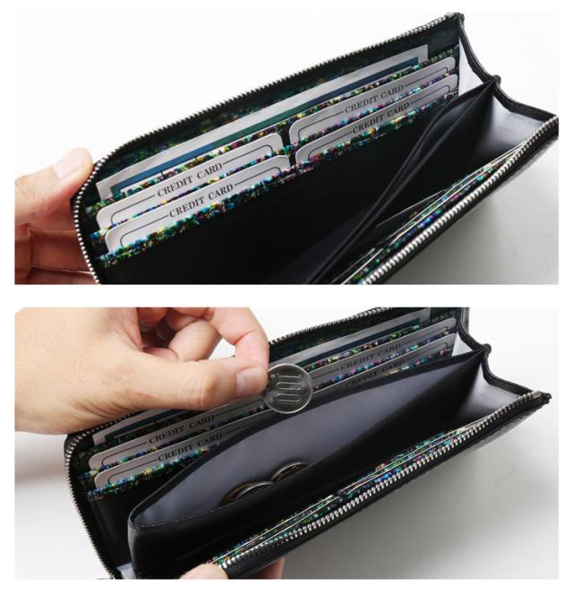 クロコダイル 長財布 メンズ L字ファスナー 財布 フランスクロコダイル 手染め(06001709-mens-1r)_8