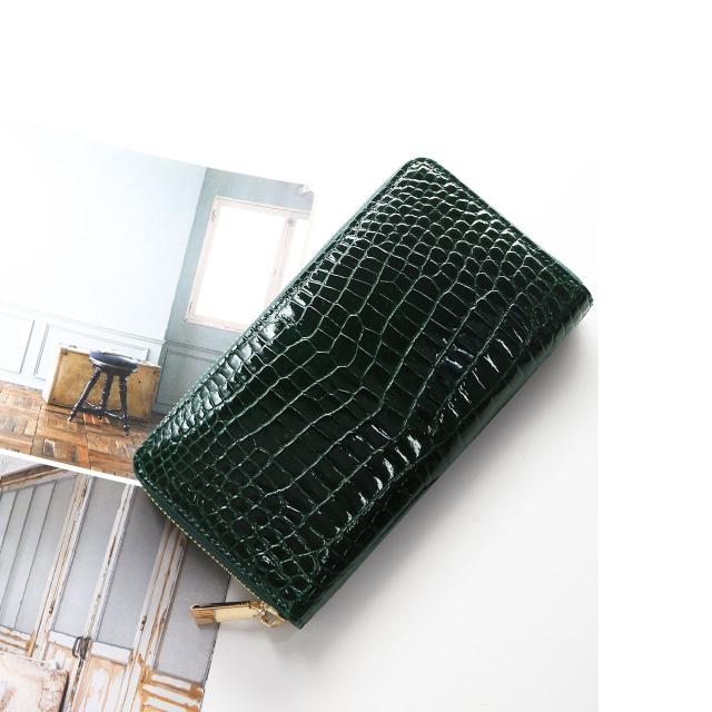 クロコダイル 長財布 メンズ ラウンドファスナー シャイニング 加工