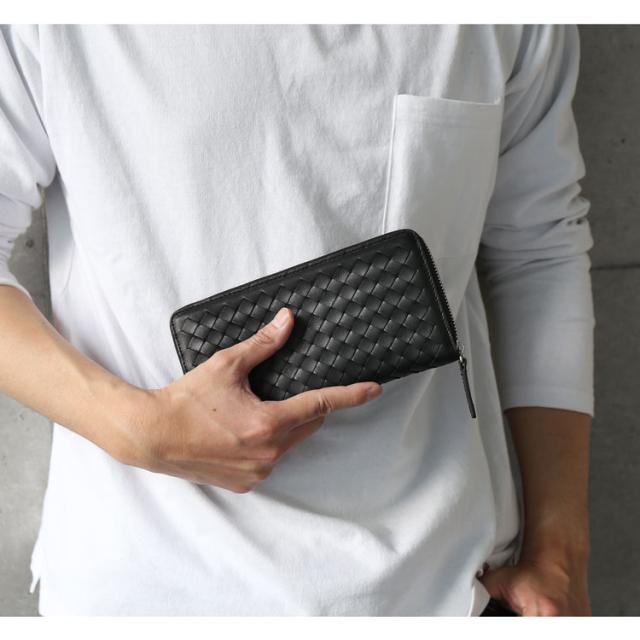 財布 メンズ 長財布 イントレチャート ラム 本革 メッシュ ラウンドファスナー 柔らかい 4FC(07000518-mens-1r)_1