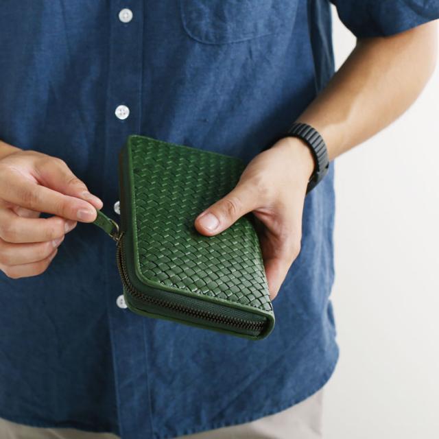 ヌメ革 イントレチャート 長財布 メンズ 本革 大容量 ラウンド